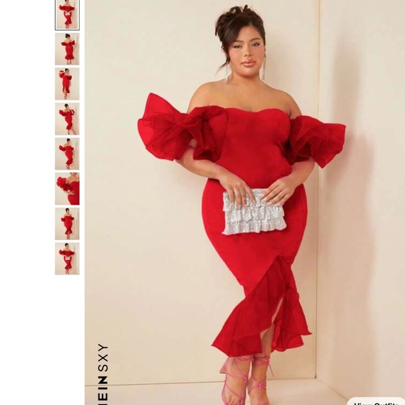 SHEIN | Dresses | Plus Off Shoulder Exaggerated Ruffle Trim Mermaid Hem ...